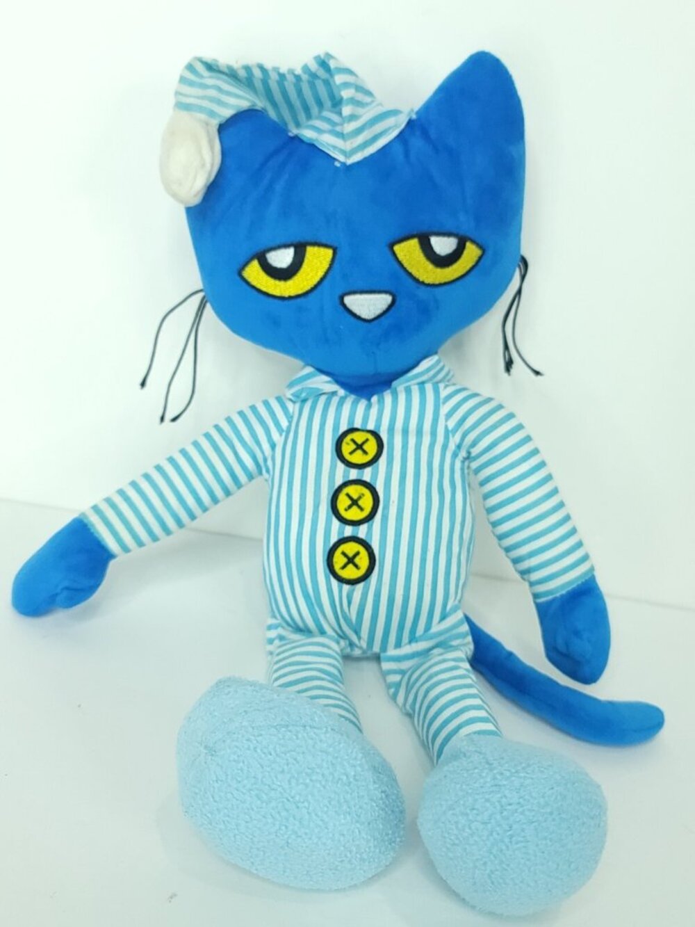 Pete The Cat Plush Striped Pajamas Stuffed Animal Blue White Slippers Hat 15”